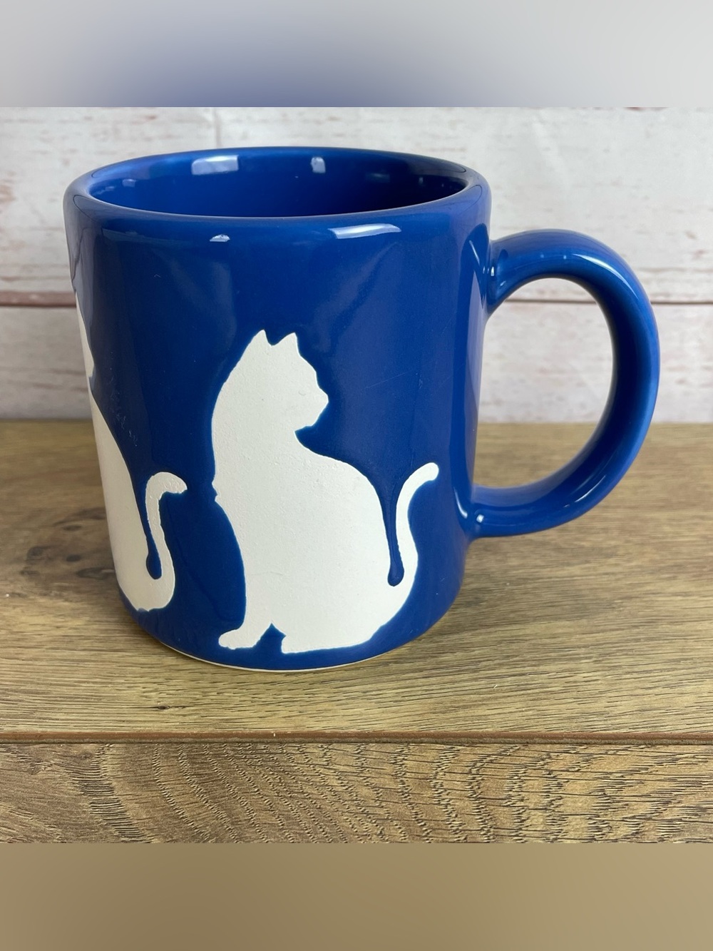 Blue & White Cat Mug made in Japan Cat Silhouette Retro Coffee Cup